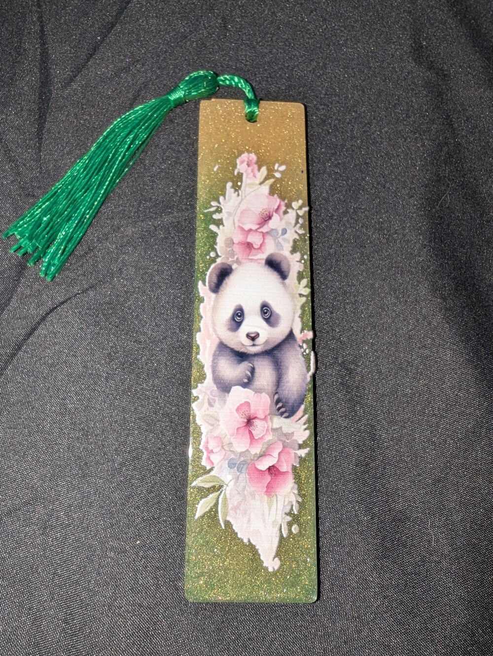 Panda Floral Bookmark with Green Tassel